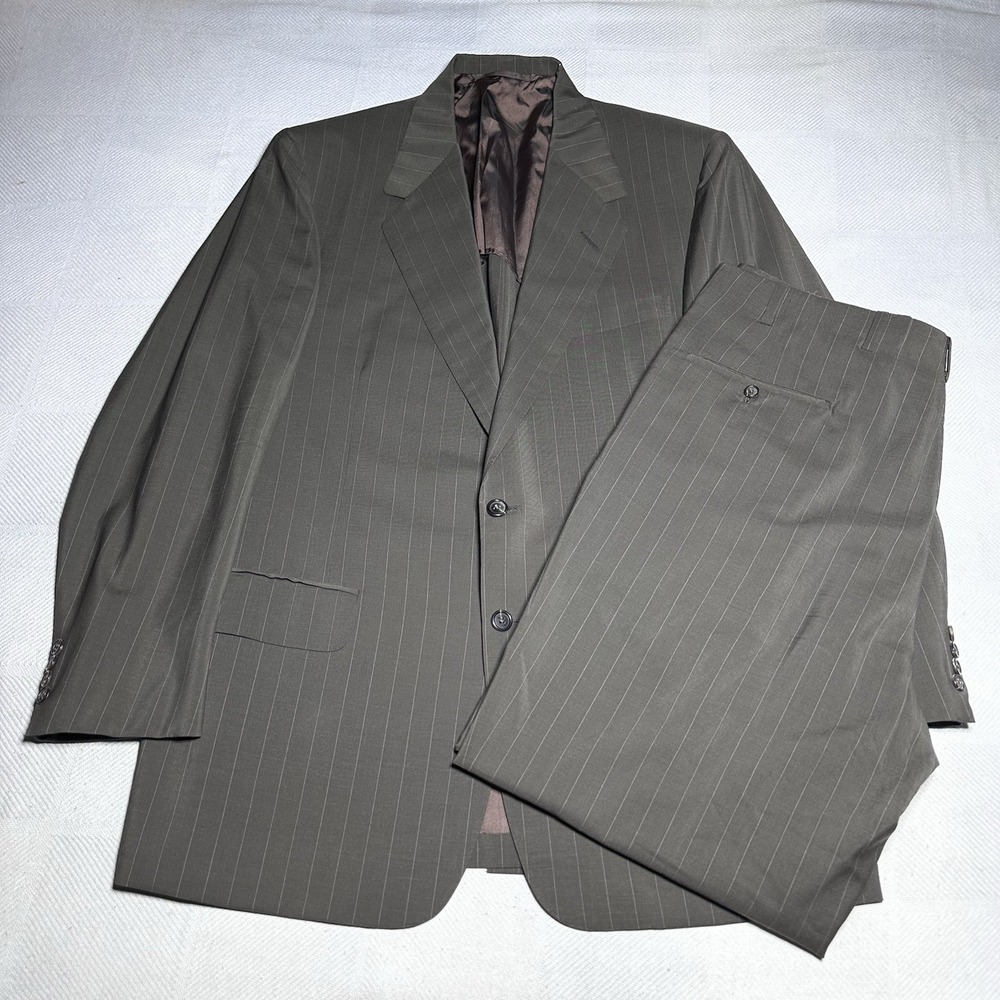 Vintage Oxxford Clothes Suit 44L 36x33 Wool Stripe‎ Unstructured Cuffed Pleated